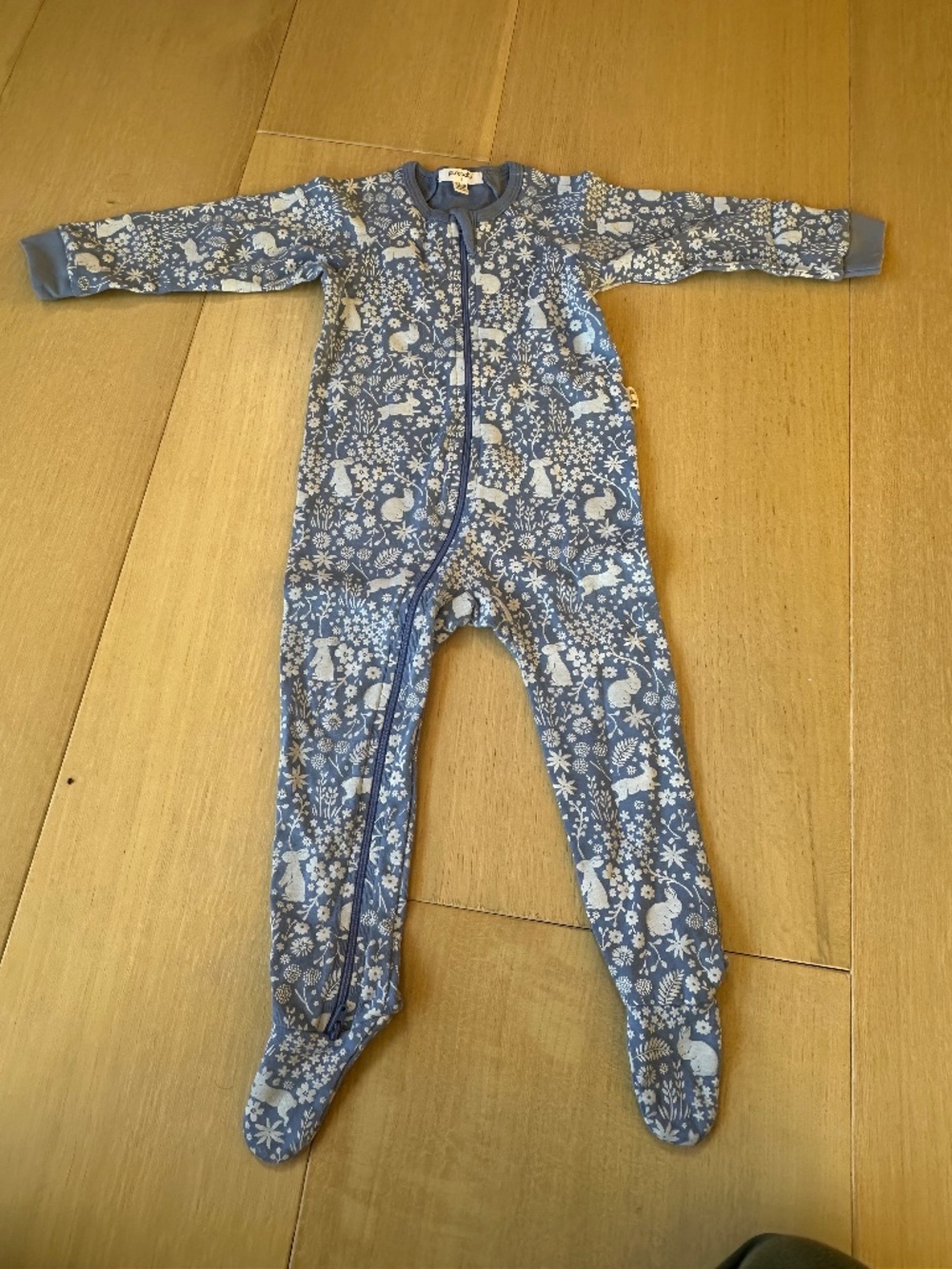 PureBaby Blue Bunny Floral Zip Footie 12–18M